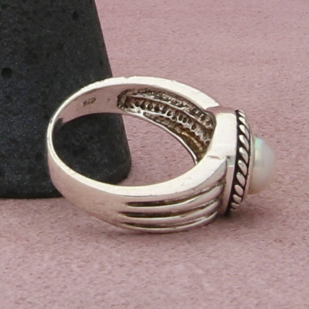 sterling silver braided pearl ring size 8 - Picture 3 of 3
